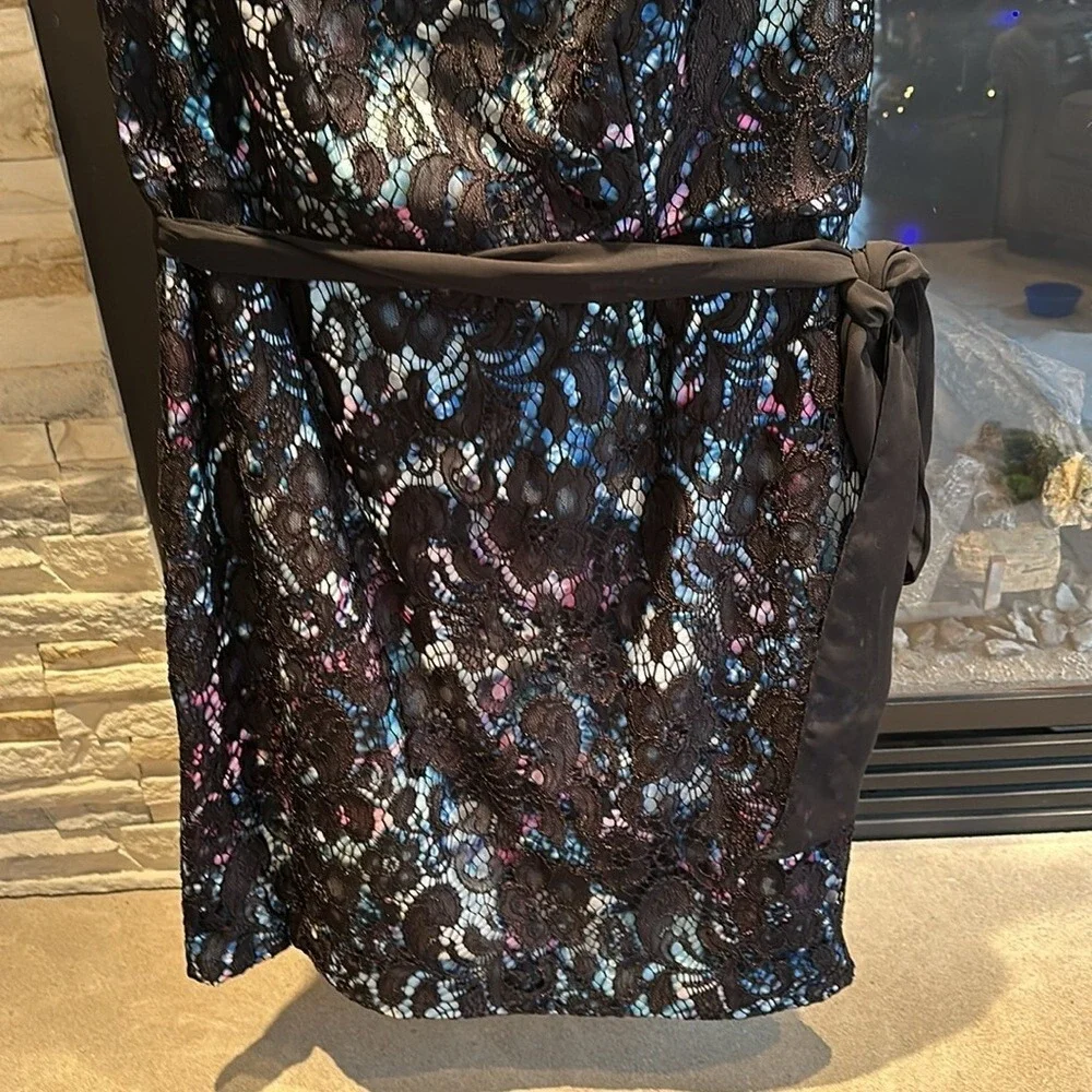 Alex Evenings Black Floral Lace‎ Sheath Dress 16W Mother of the Bride Guest